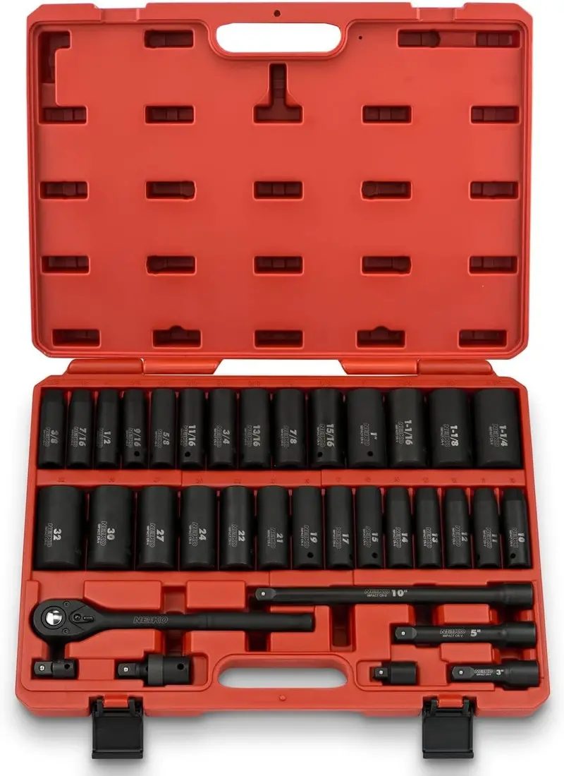 1/2" Drive Deep Impact Socket Set — 35-Piece Sae & Metric With 72-Tooth Ratchet 1