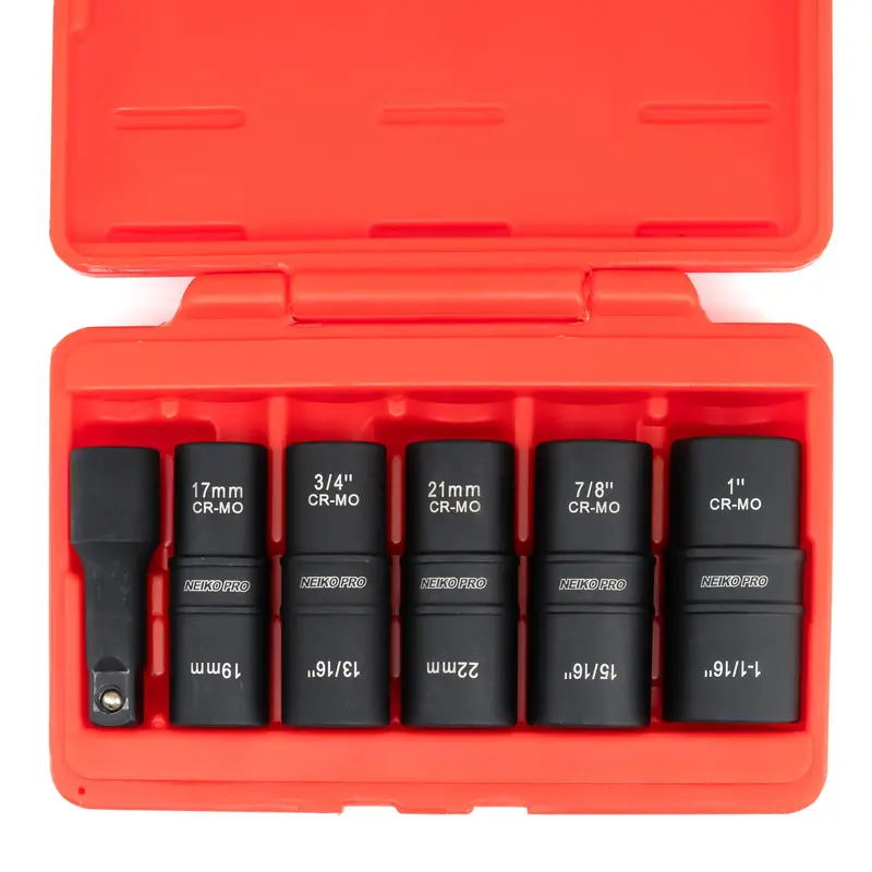 1/2” Drive Impact Flip Socket Kit — 10-Piece Sae & Metric Deep Sockets 1