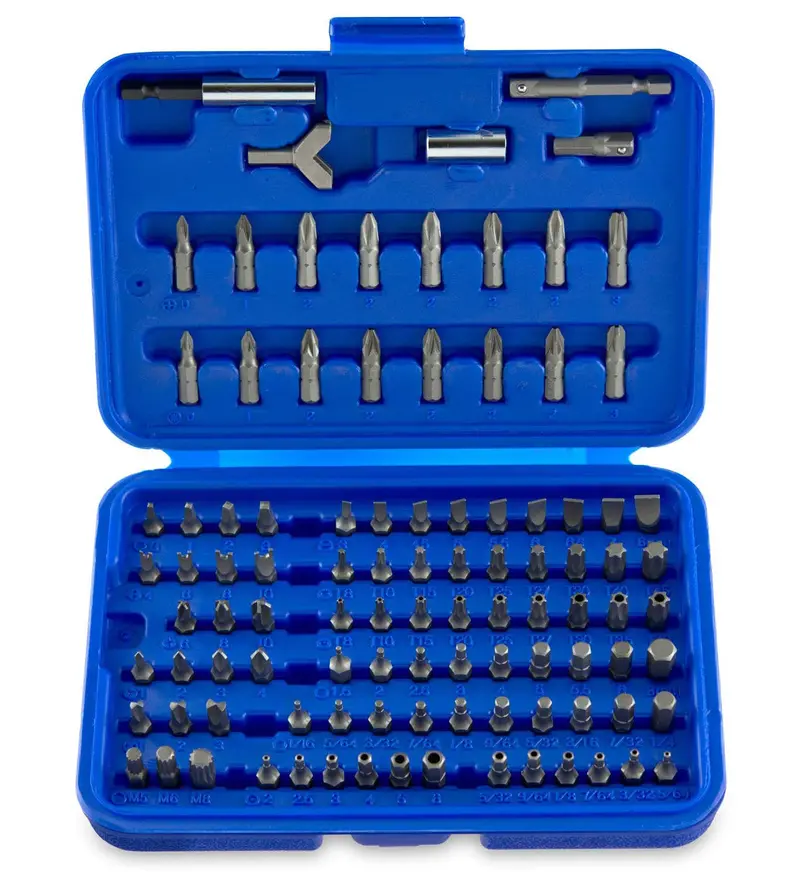100-Piece Security Bit Set — Chrome Vanadium Steel, 15+ Bit Types With 1/4" Quick-Connect Adapters 1