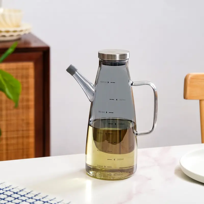1000Ml Chic Grey Borosilicate Oil Dispenser Jar With Volume Markings 1