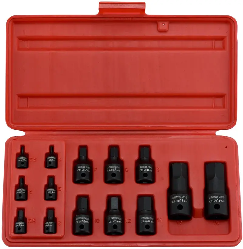 14-Piece Metric Allen-Bit Socket Set – 2.5 Mm To 19 Mm, Triple-Drive (1/4", 3/8", 1/2") 1