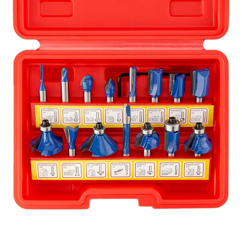 15-Piece Tungsten Carbide Router Bit Collection – 1/4" Shank, Diverse Profiling Options 1