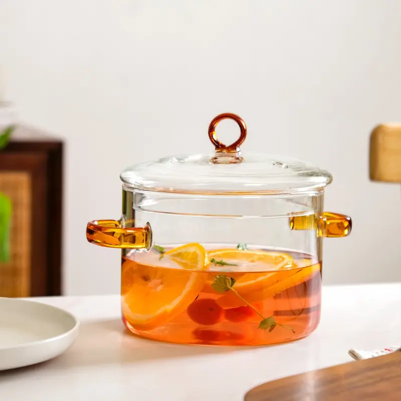 1600Ml Borosilicate Glass Cookware Pot With Heat-Resistant Amber Handles 1