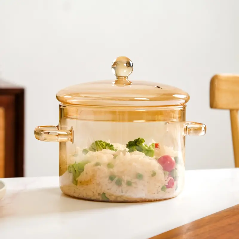 2250Ml Amber-Tinted Borosilicate Glass Cooking Pot For Stovetop & Oven 1