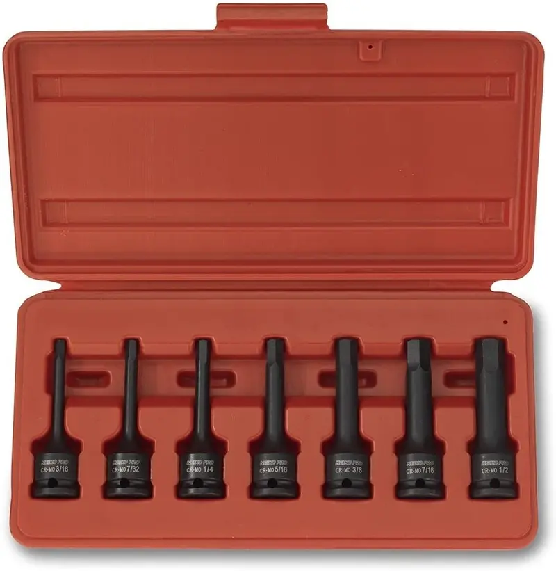 3/8" Drive Impact Hex Socket Set: 3" Extended Length, Standard Allen Key Sizes (7-Piece) 1