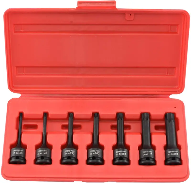 3/8" Drive Torx Star Impact Bit Socket Set: T20–T60, 3" Length, Chrome-Molybdenum Steel (7-Piece) 1