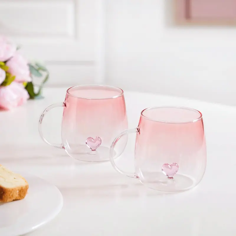3D Ombre Pink Heart Mug Set – 2 Premium Ceramic Mugs (450 Ml) 1