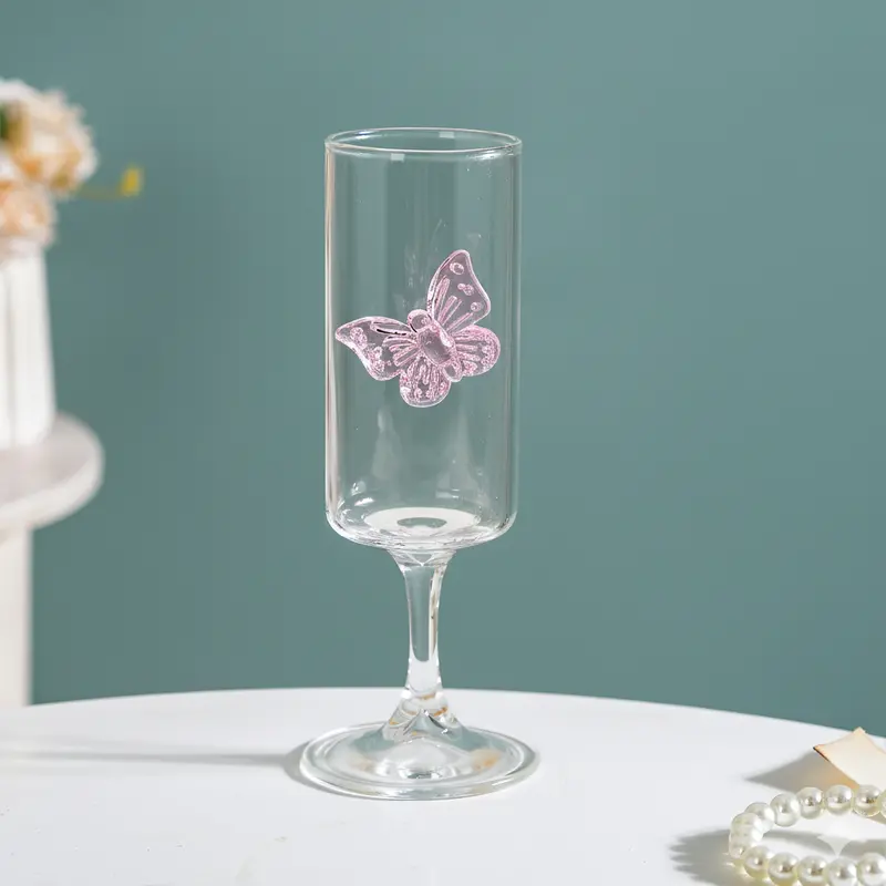 3D Pink Butterfly Stemmed Champagne Glass – 190Ml 1
