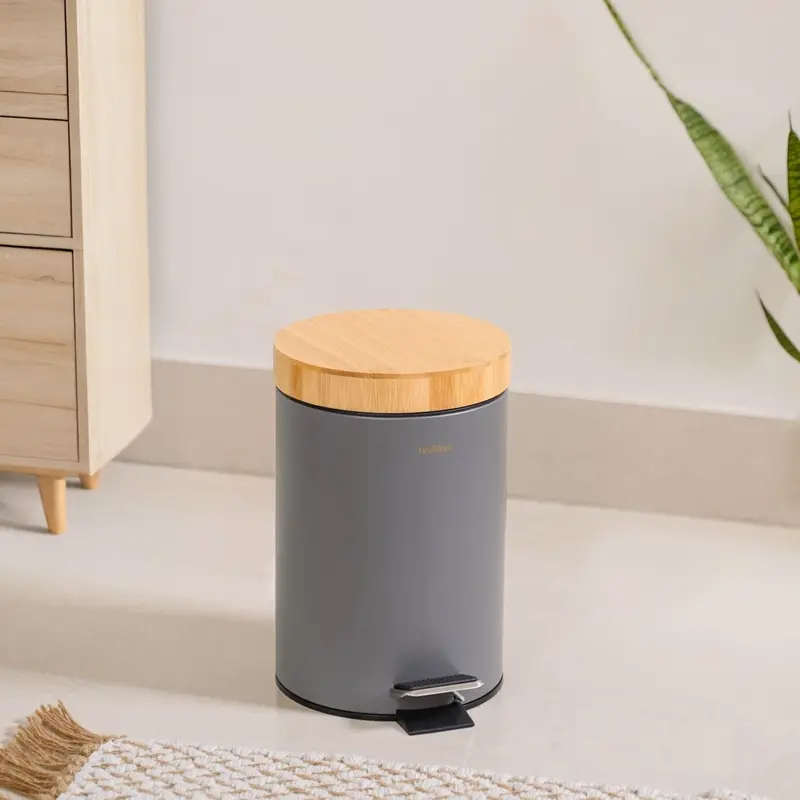 3L Modbin Grey Dustbin With Bamboo Lid And Removable Bucket 1