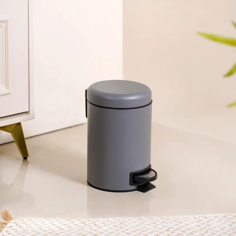 3L Streamlined Grey Metal Dustbin With Removable Bucket 1