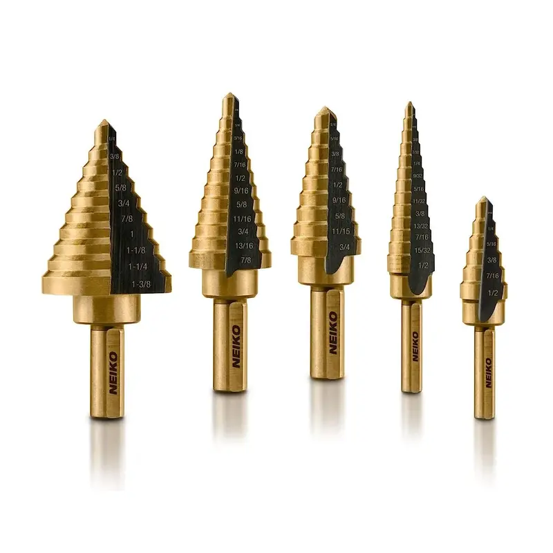 5-Piece Hss Tri-Flatted Step Drill Bit Set – 50 Sae Sizes (1/8"–1-3/8") 1