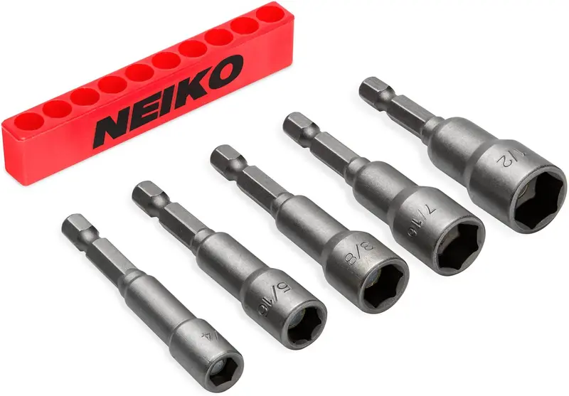 5-Piece Magnetic 1/4" Hex Shank Nut Driver Set — Sae Sizes (1/4" To 1/2"), Chrome Vanadium 1