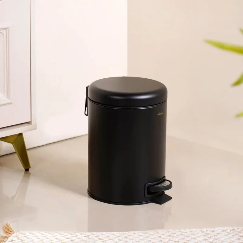 5L Black Step-Action Metal Dustbin With Removable Container 1