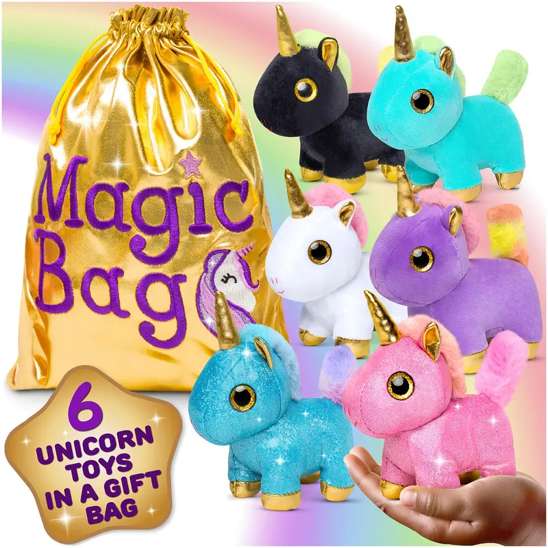 6 Unicorn Plush Toys In Festive Gift Bag — Calming Sensory Animals For Kids Of All Genders 1