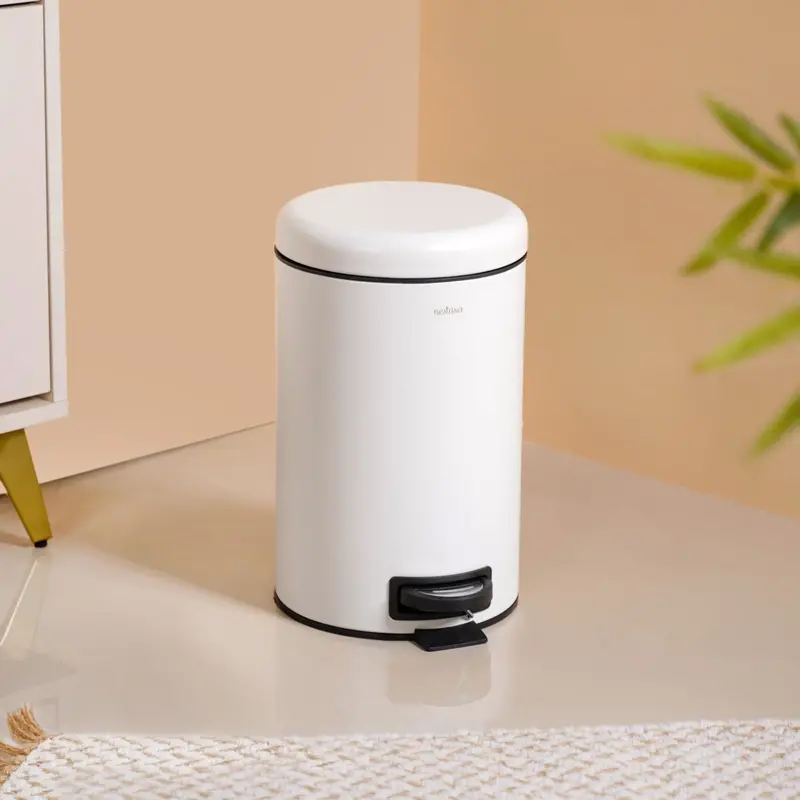 7L Clean-Line White Metal Pedal Bin With Removable Liner 1
