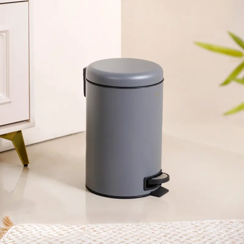 7L Sleek Grey Metal Pedal Bin With Removable Inner Bucket 1
