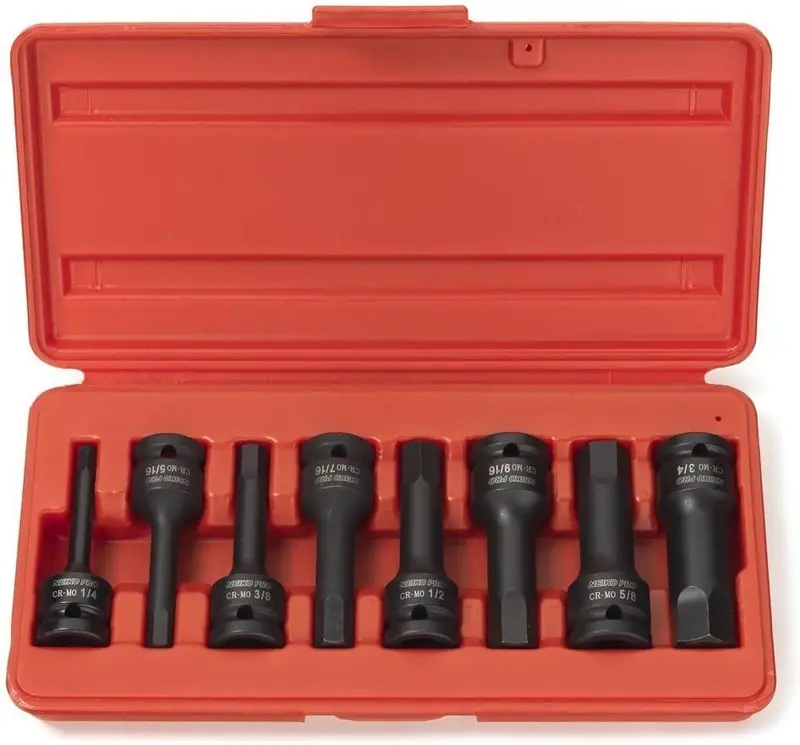 8-Piece 1/2" Drive Impact Allen Socket Set – 3" Long Hex-Bit Sockets 1