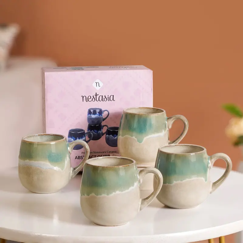 Abstract Green Ombre Ceramic Mug Collection (4 Pcs) – 230Ml 1