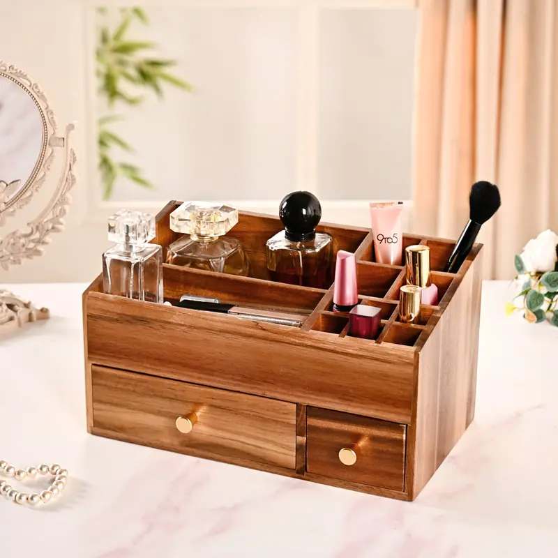 Acacia Wood Makeup Organizer – Dressing Table Storage Box 1