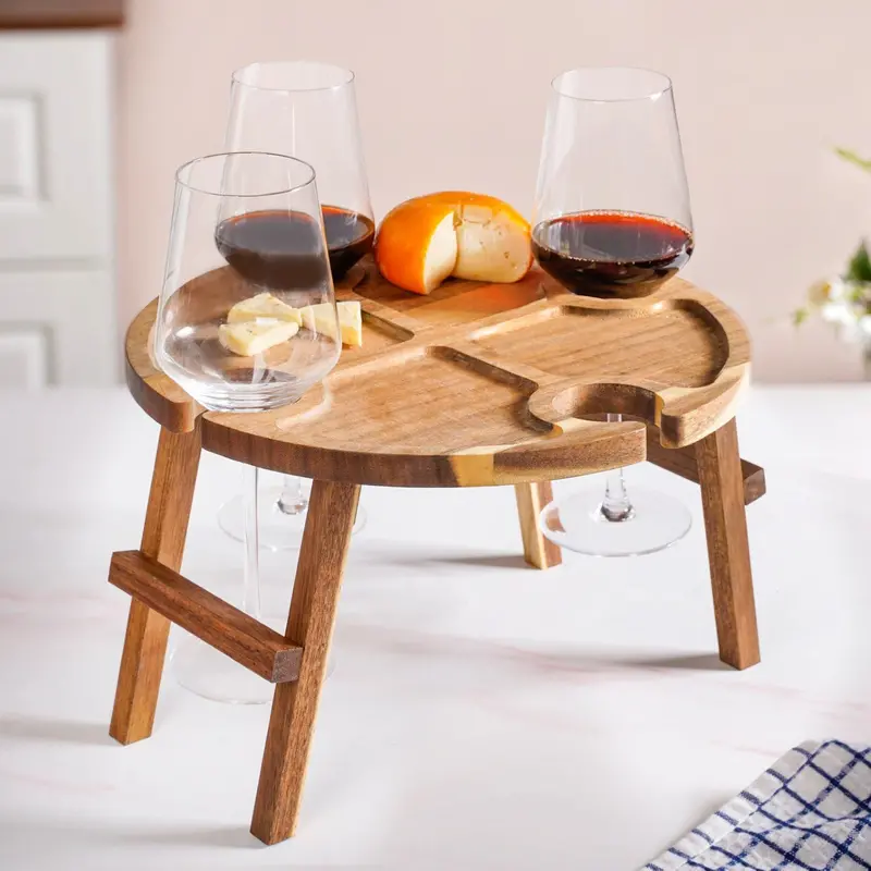 Acacia Wood Wine & Cheese Serving Tray With Handles 1