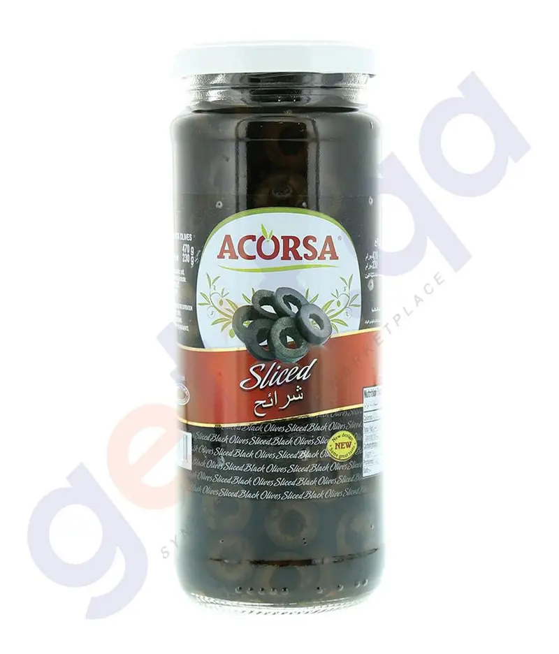 Acorso Sliced Black Olives – Glass Jar 1