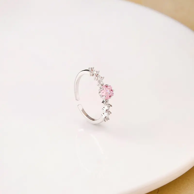 Adjustable Floral Ring With Blush Bloom Detail – Silver 1