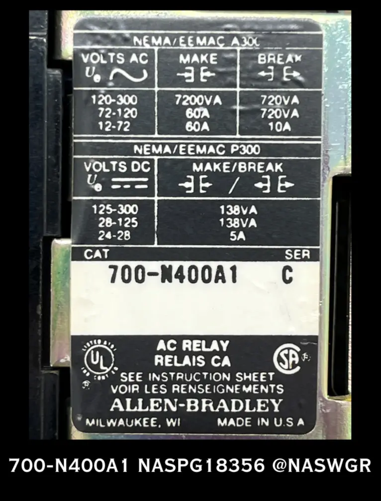 Allen-Bradley 700-N400A1 Type N Ac Control Relay 1