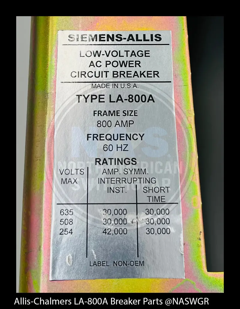 Allis-Chalmers La-800A Nameplate (P/N 18-657-901-123) 1