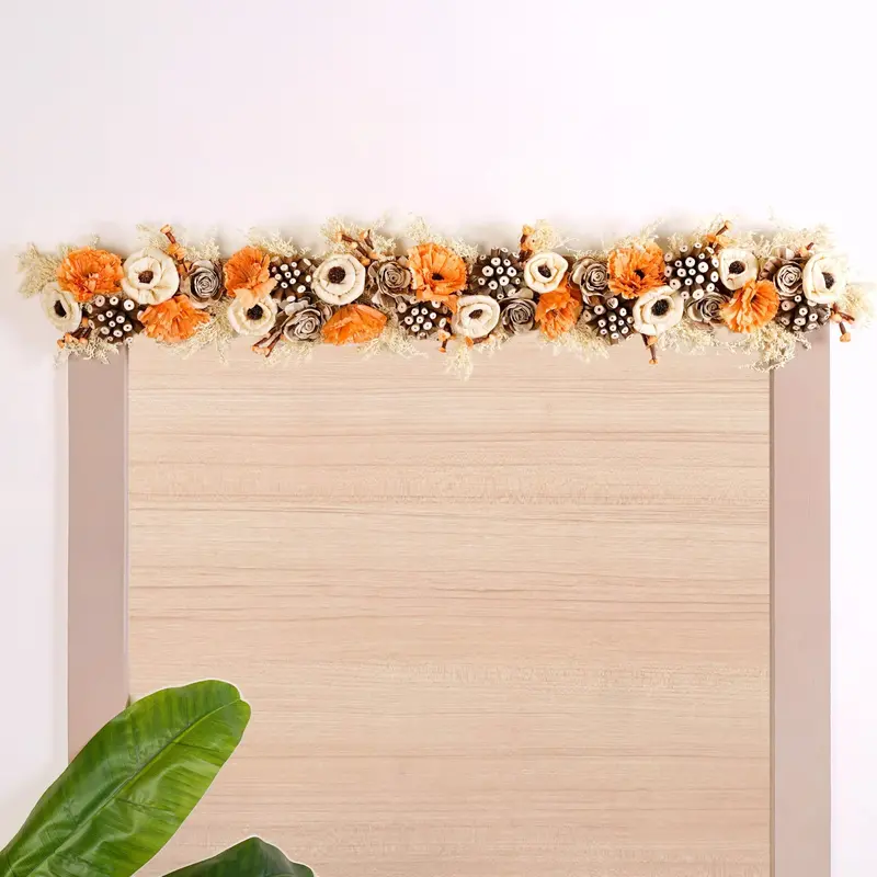 Artisan-Crafted Door Toran Featuring Vibrant Orange Sola Flowers 1