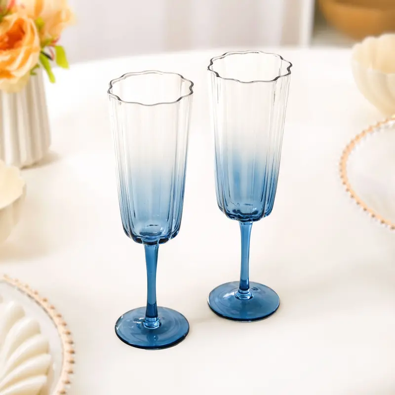 Aurora Ombre Fluted Blue Champagne Glasses – Set Of 2, 220Ml 1