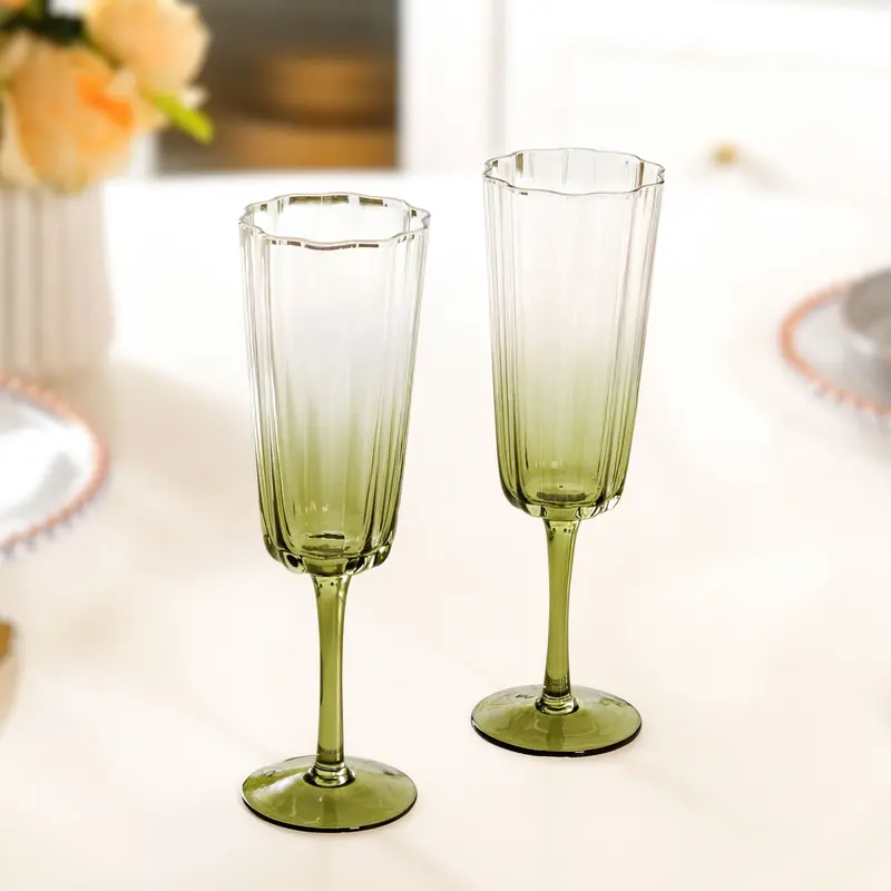 Aurora Ombre Fluted Green Champagne Glasses – Set Of 2, 220Ml 1