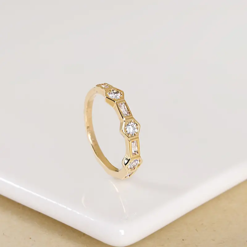 Baguette-Cut Hexagon Gold Ring 1