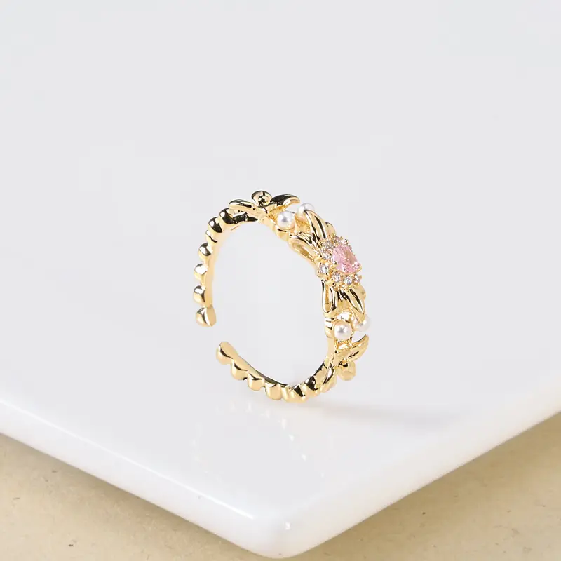 Beaded Floral Motif Stackable Ring 1