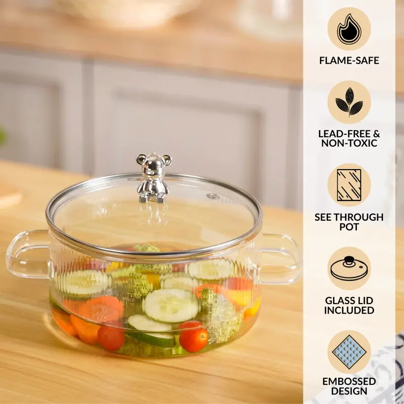 Bear-Handle Borosilicate Glass Cooking Pot – 1.6L 1