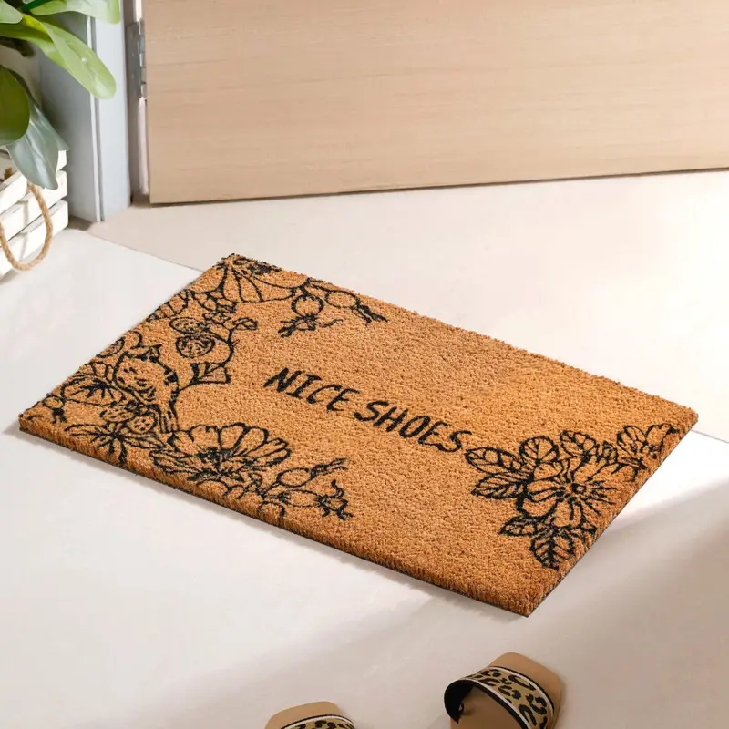 Beige Natural Coir Mat With 'Nice Shoes' Text – 24X16 Inch 1