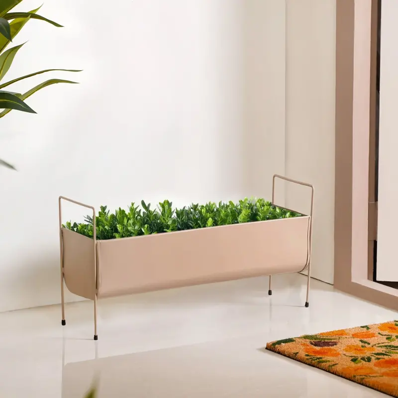 Beige Raised Trough Planter – Ergonomic Handle Design For Easy Mobility 1