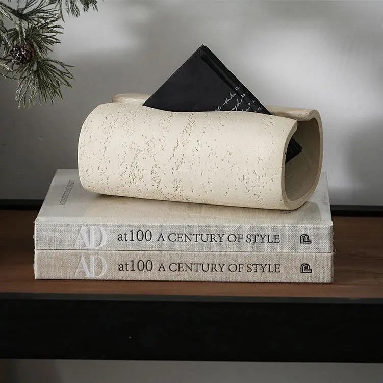 Beige Sculpt Wave Tissue Box Organizer 1