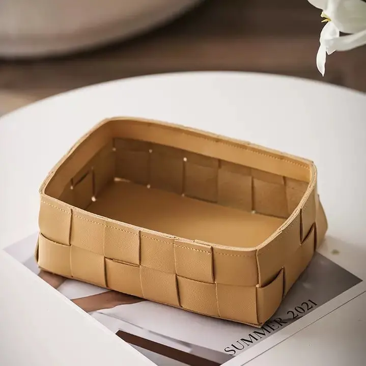 Beige Vegan Leather Multi-Use Storage Basket 1