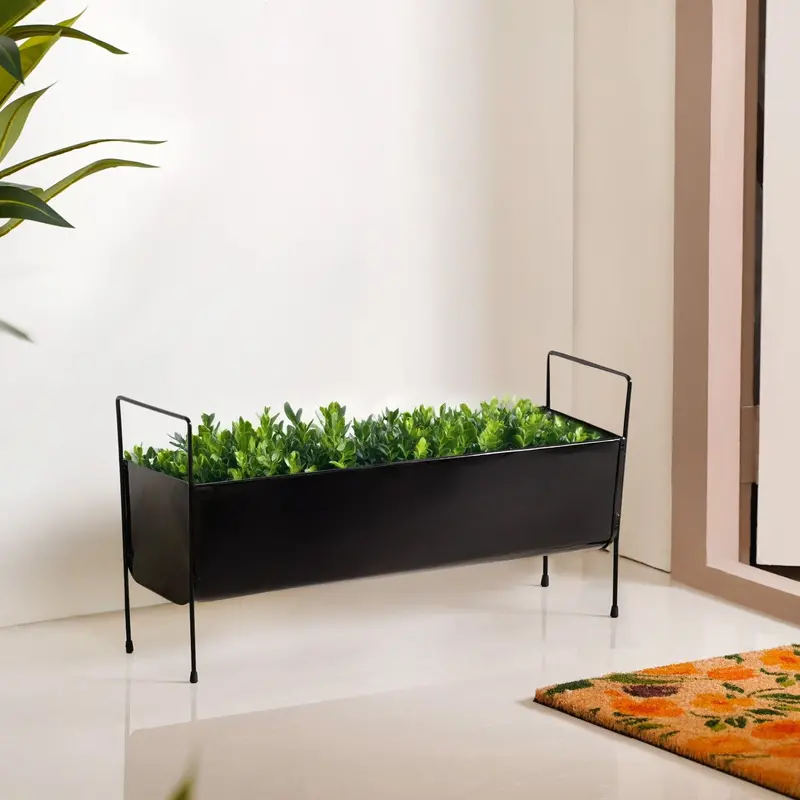 Black Iron Raised Trough Planter – Industrial-Style Planter With Carry Handles 1