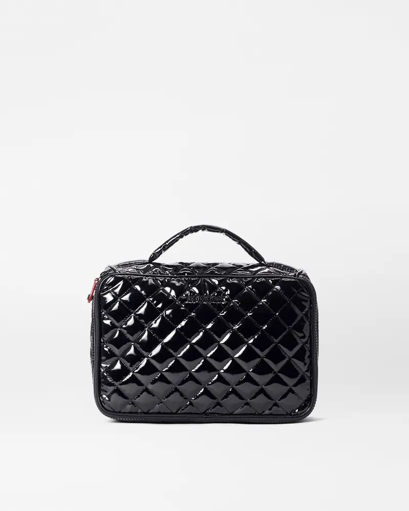 Black Lacquer Zippered Round Organizer Pouch 1