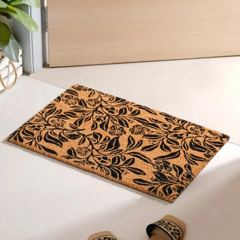 Black Magnolia Floral Coir Doormat – 24X16 Inch 1
