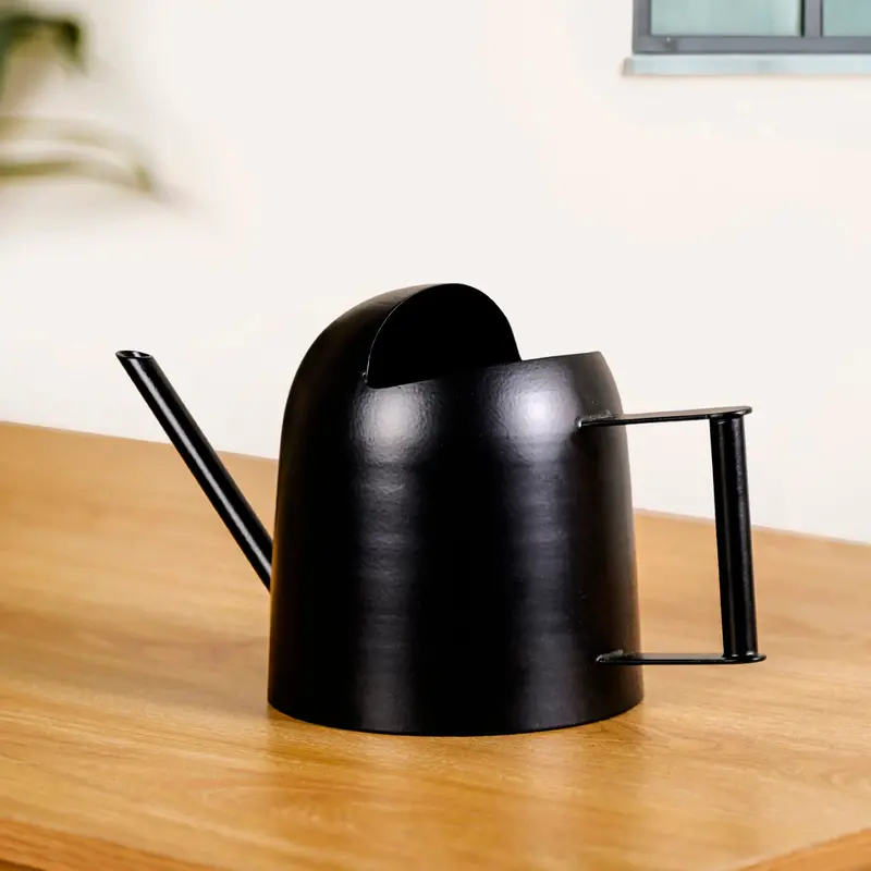 Black Matte-Finish Metal Watering Can For Plant Care 1