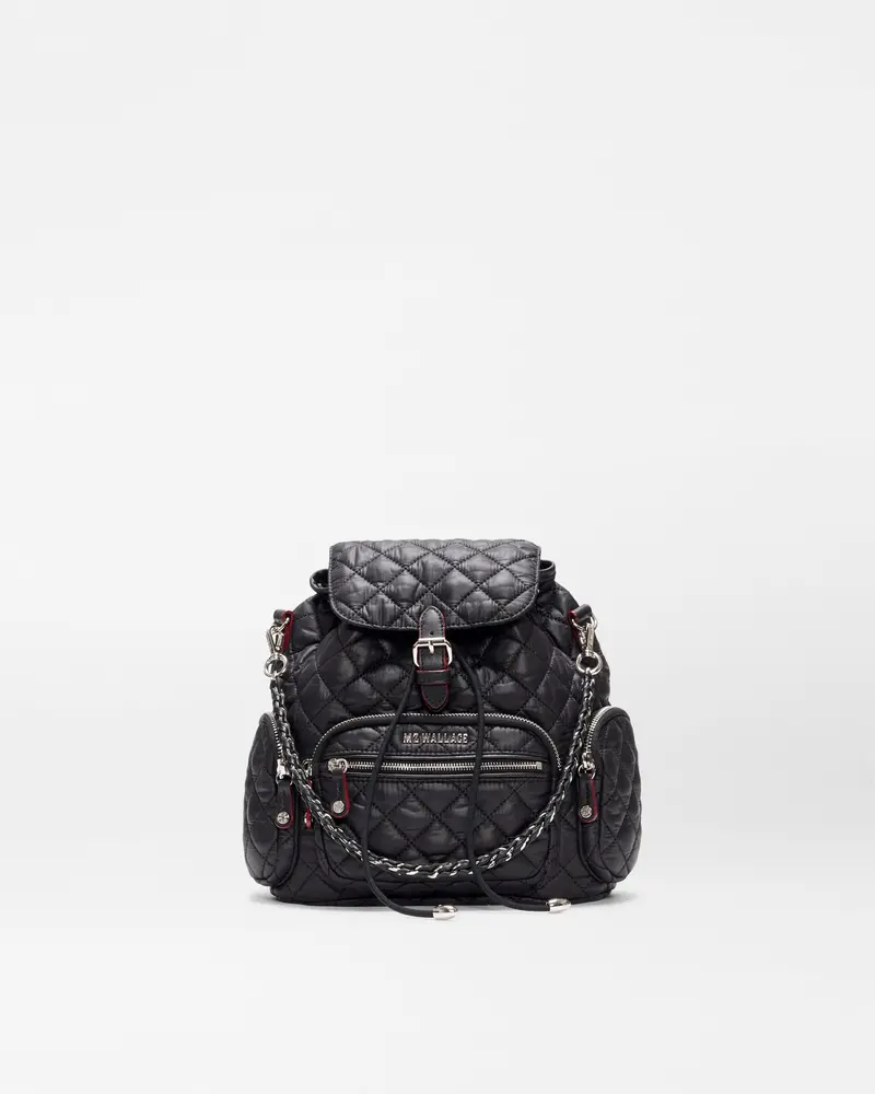 Black Mini Crosby Backpack In Lightweight Quilted Fabric 1
