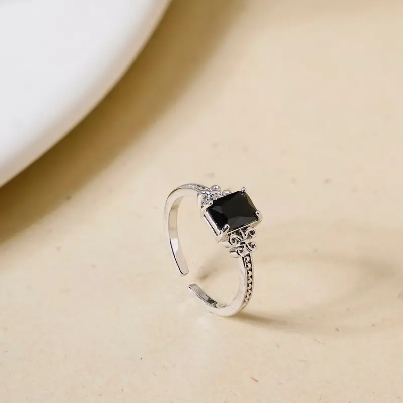 Black Stone Flutter Accent Ring – Silver Finish 1