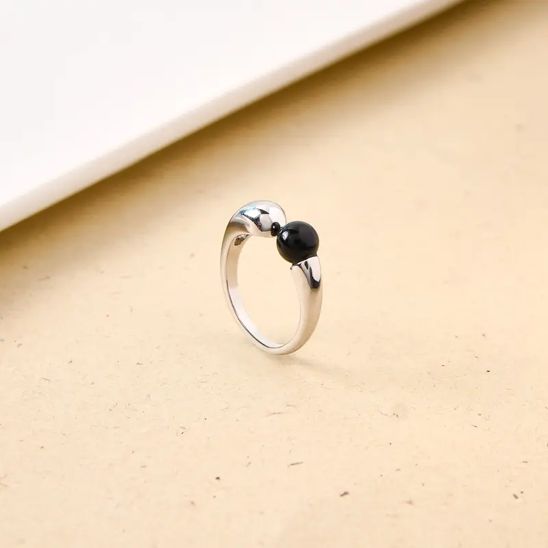Black Stone Inlay Sterling Silver Ring 1
