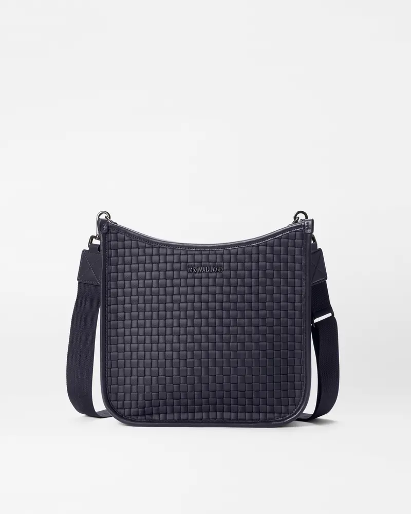 Black Textured Woven Crossbody Bag 1