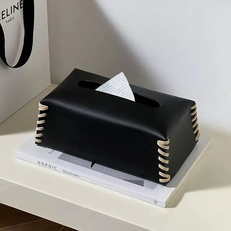 Black Vegan Leather Tissue Box Enclosure 1
