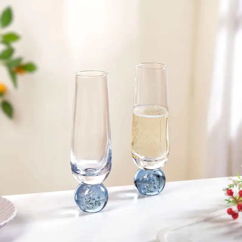 Blue Ball-Base Champagne Flutes – Set Of 2, 280Ml Each 1