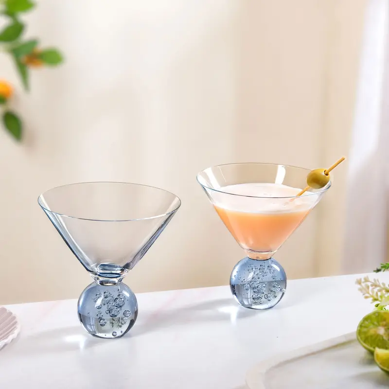 Blue Bubble-Base Martini Glasses – Set Of 2, 220Ml Each 1