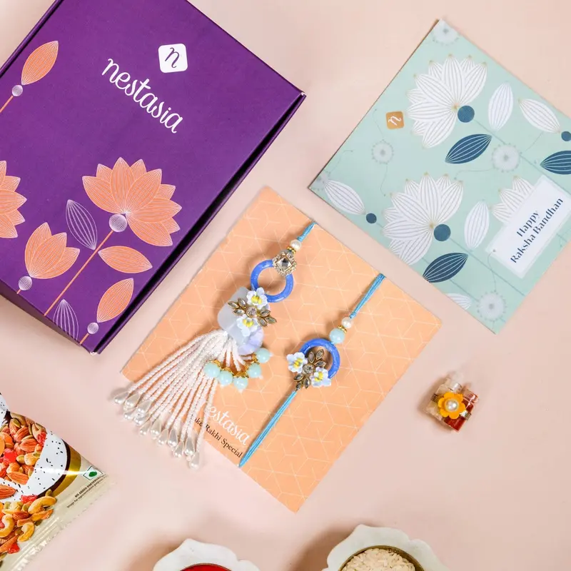 Blue Ombre Bloom Bond Rakhi Lumba Set 1